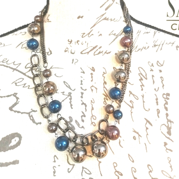 Long versatile necklace gray & navy blue - Picture 3 of 6